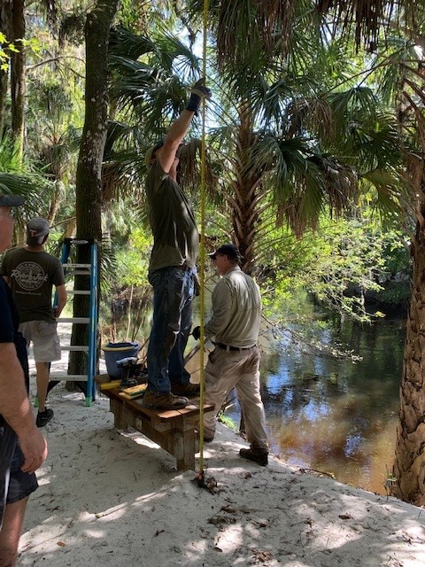 Volunteers measuring height for flood sign installation